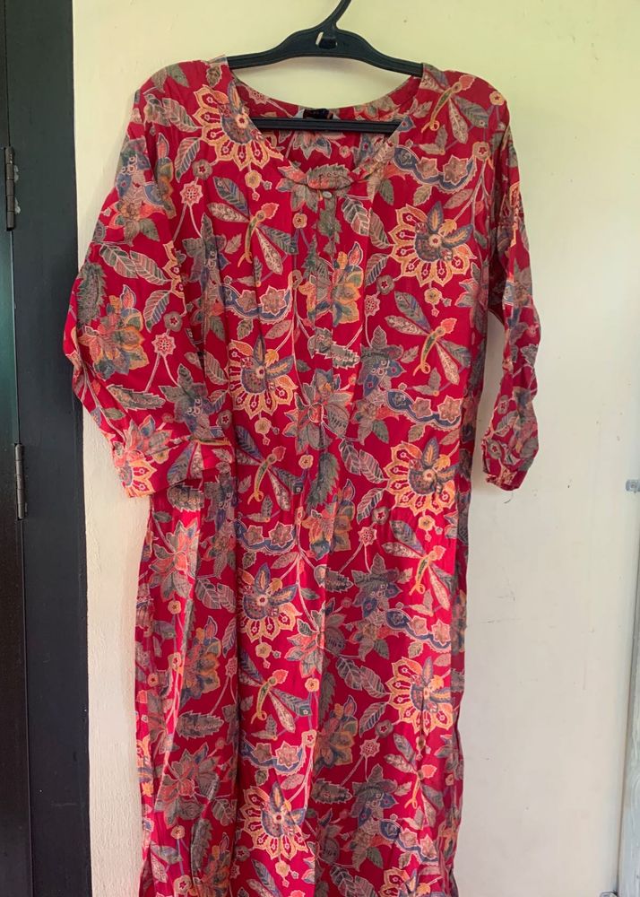 Red Floral Print Kurta