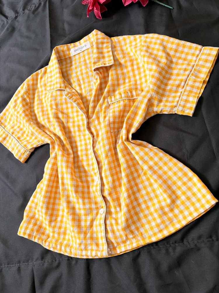 Cute Yellow Gingham Button-Up Shirt