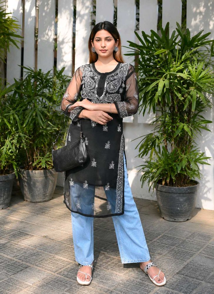 Black Chikankari Sheer Kurta🖤✨😍