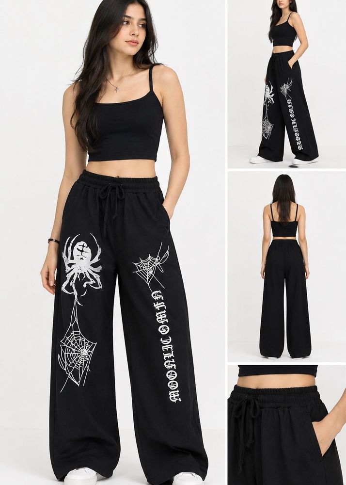 Goth Spider Web Wide Leg Pants