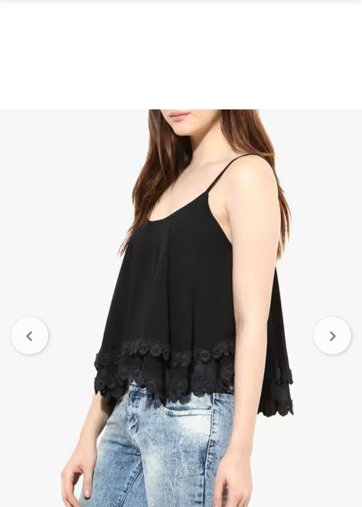 Black Camisole Top with Lace Trim
