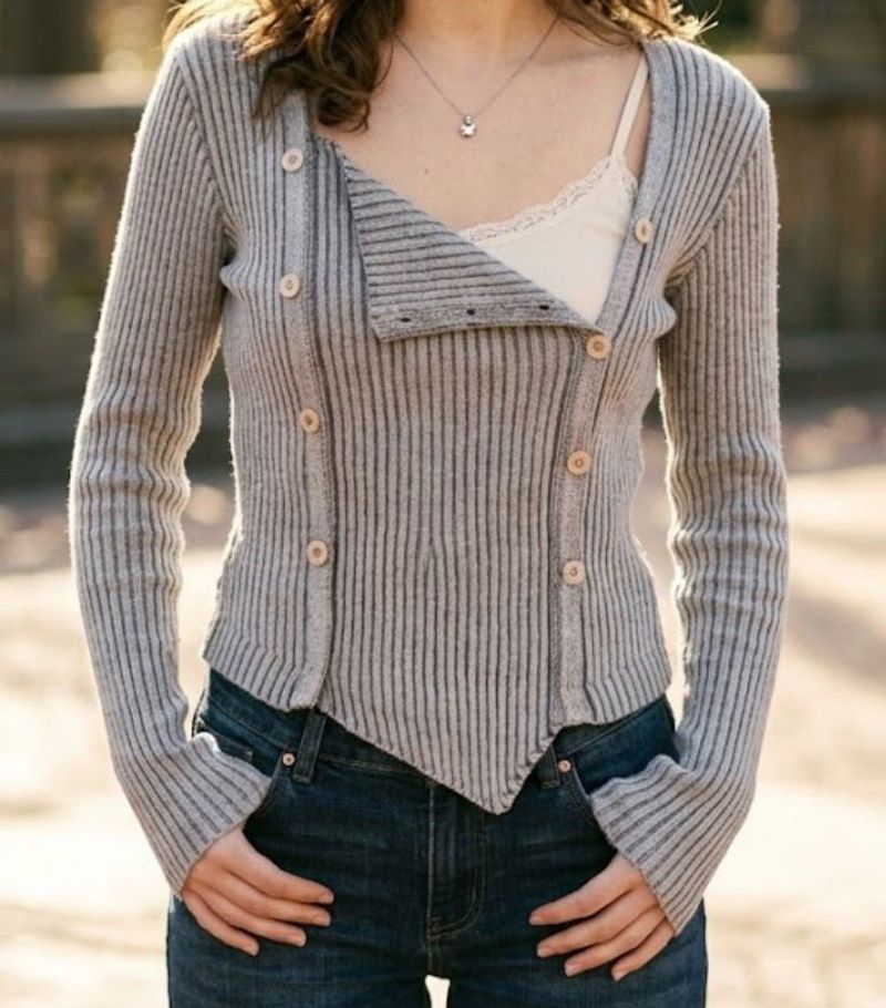 Ribbed Knit Button-Up Top