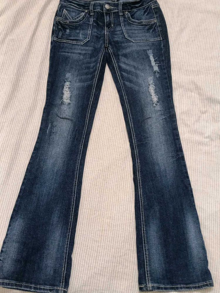 Distressed Bootcut Blue Jeans