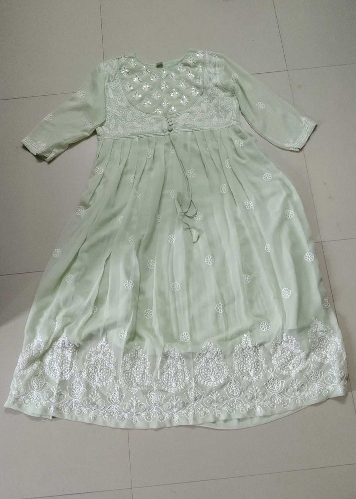 Pastel Anarkali Kurta With Chikankari Work