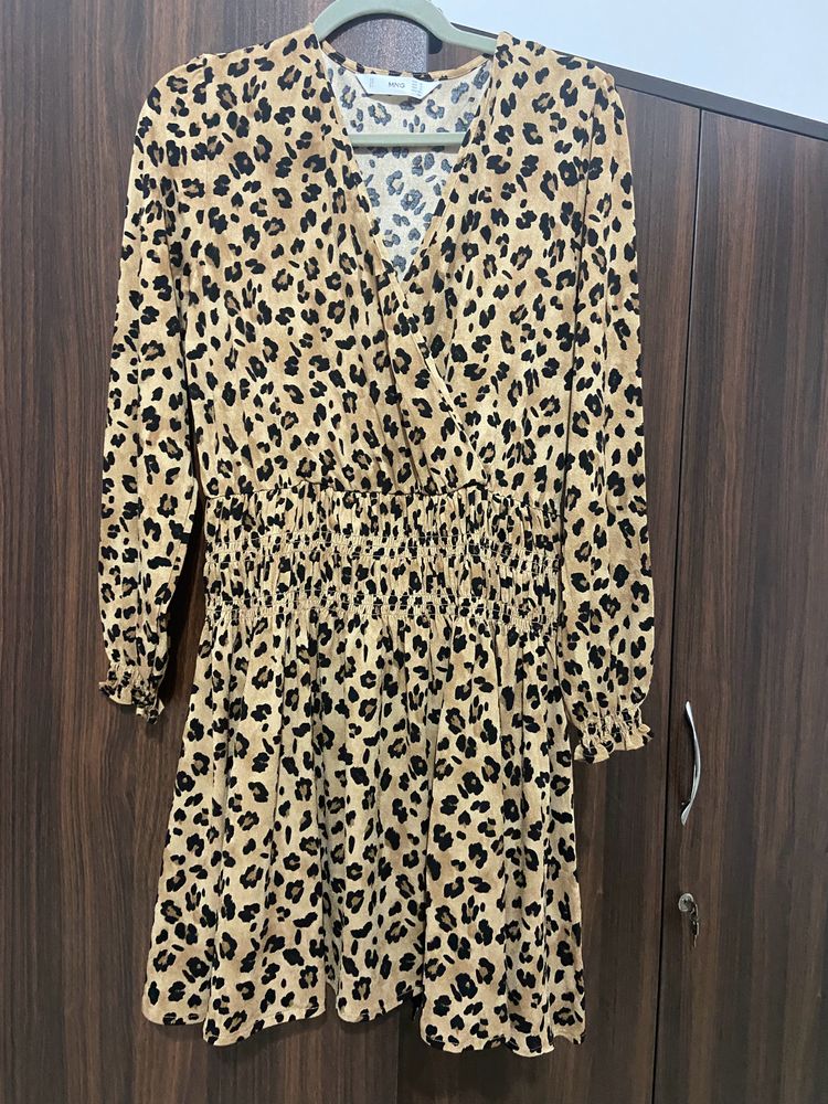 Beige &amp; Black Animal Print Wrap Dress