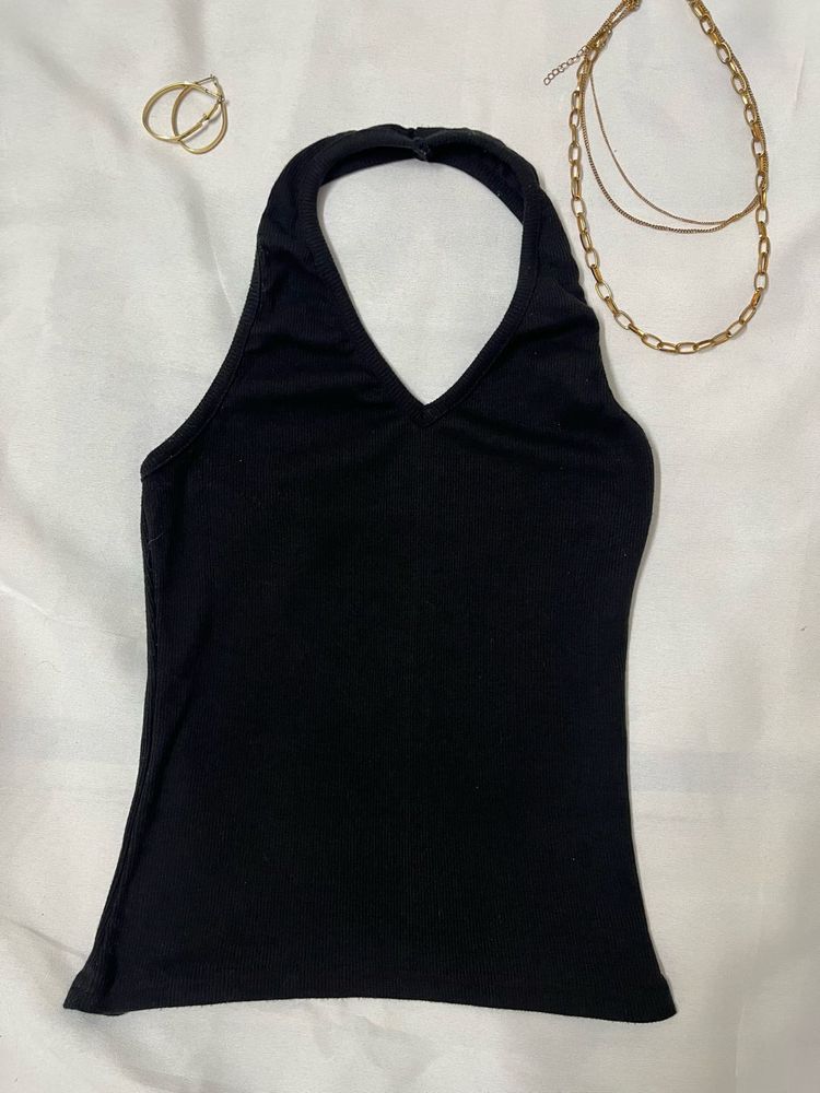 Black Halter Neck Tank Top