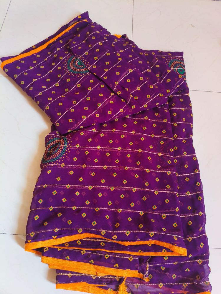 Beautiful Purple Bandhani Saree