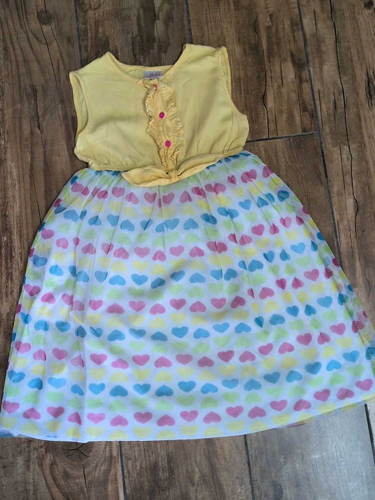 Adorable Heart Print Yellow Dress