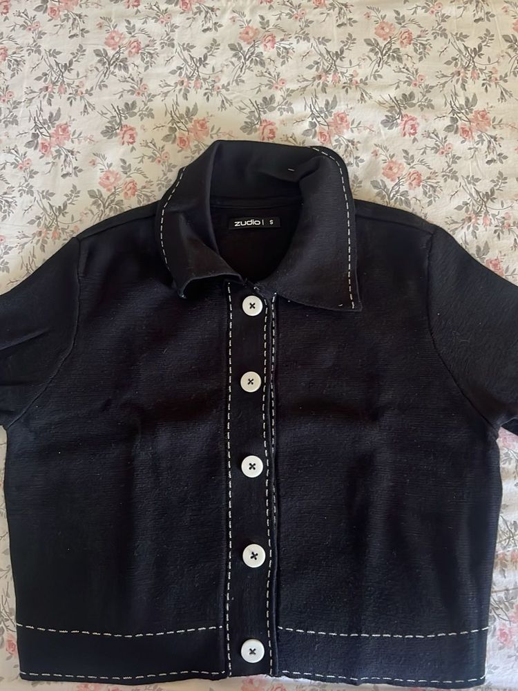 Stylish Black Button-Up Top
