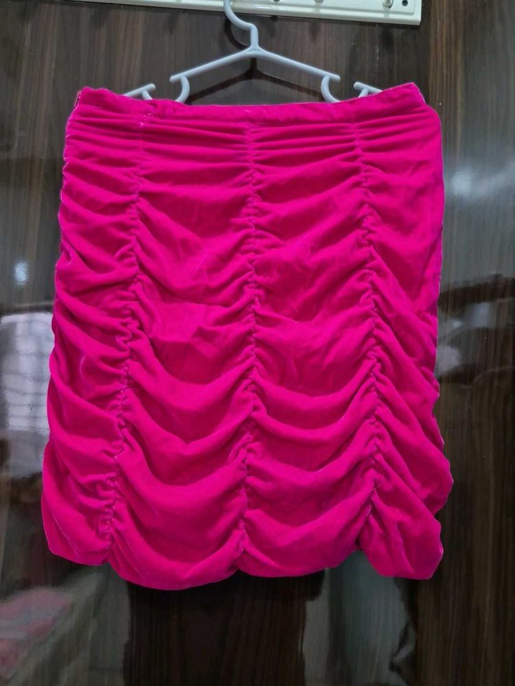 Pink Ruched Mini Skirt