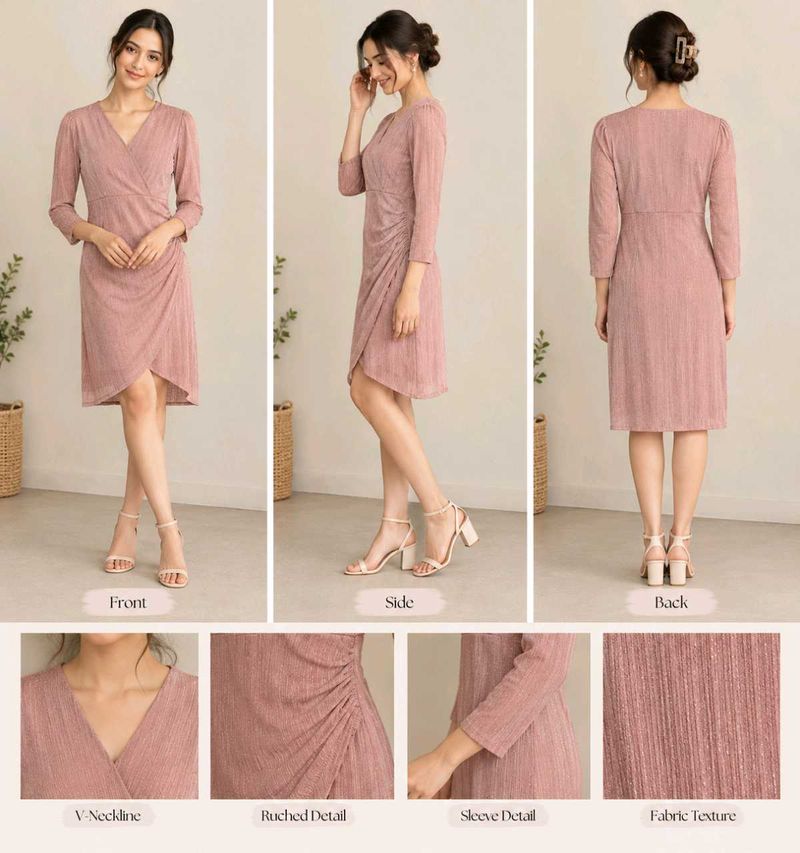 Elegant Ruched V-Neck Wrap Dress