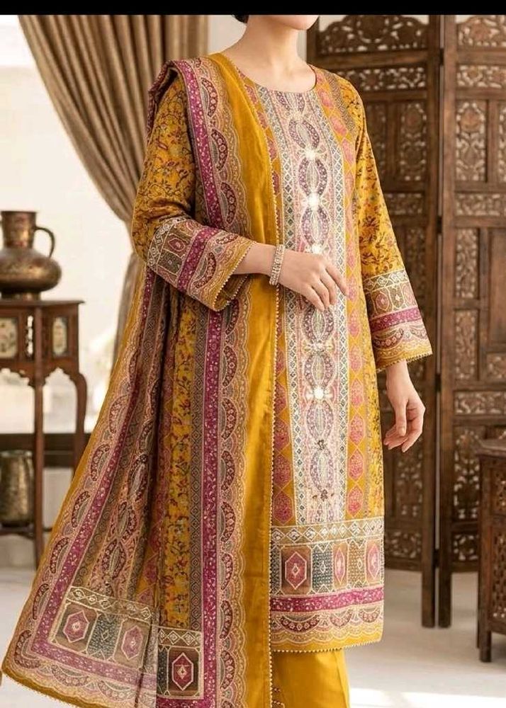 Stylish Yellow Printed Kurta Set