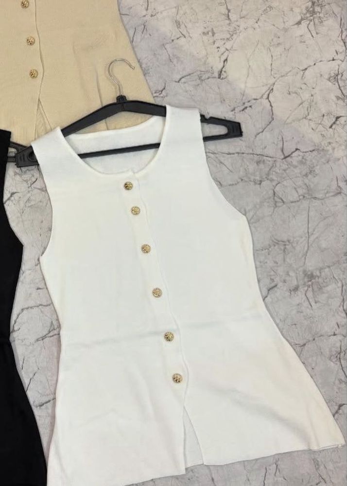 Sleeveless White Button-Up Top