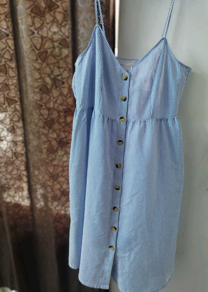 H&amp;M Blue Striped Button-Up Dress