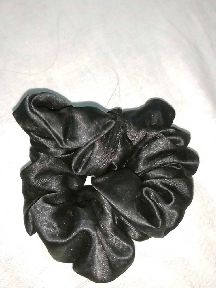 Sleek Black Satin Scrunchie