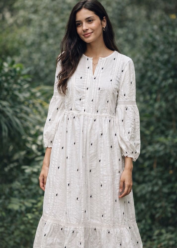 Bohemian Boutique Cotton Dress with Adjustable Dra