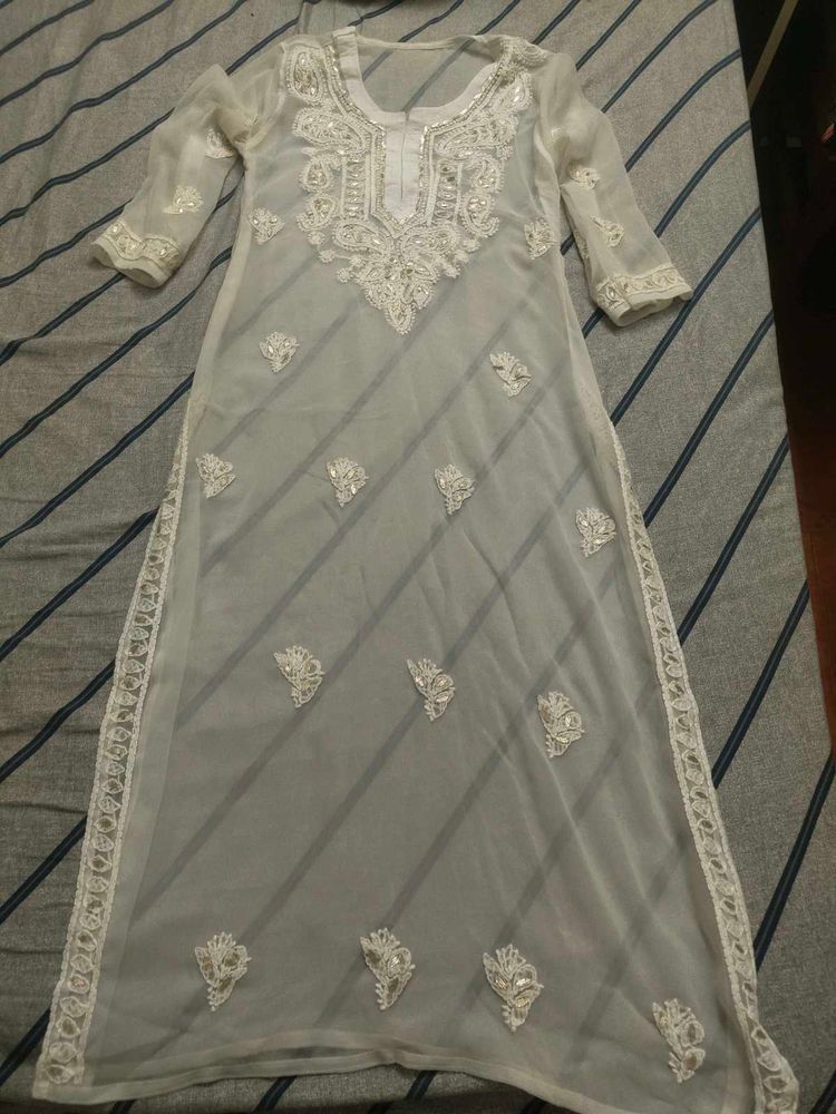 White Chikankari Kurti 3 Piece Set