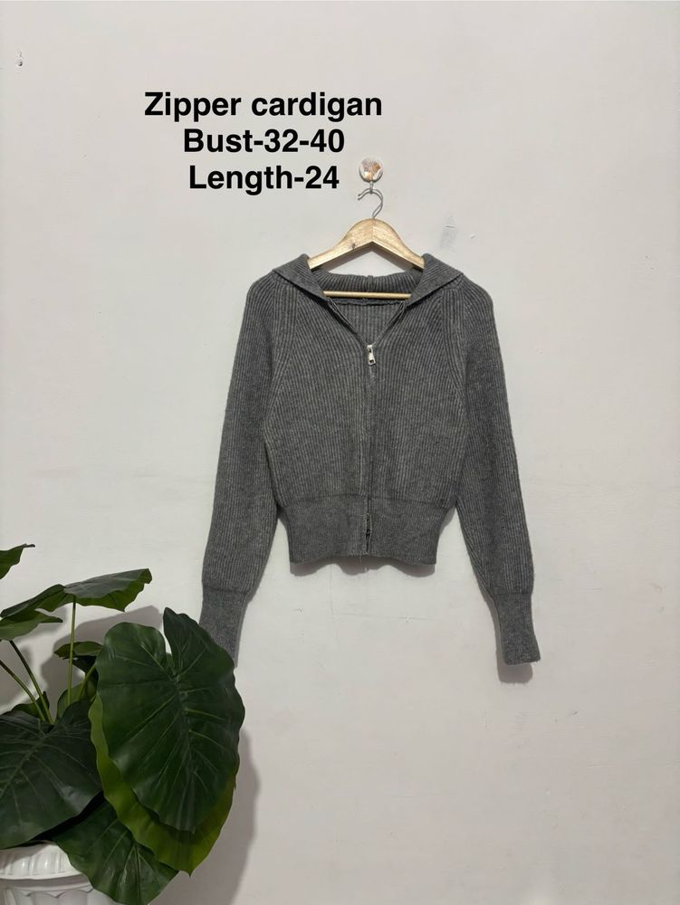 Gray Zipper Cardigan