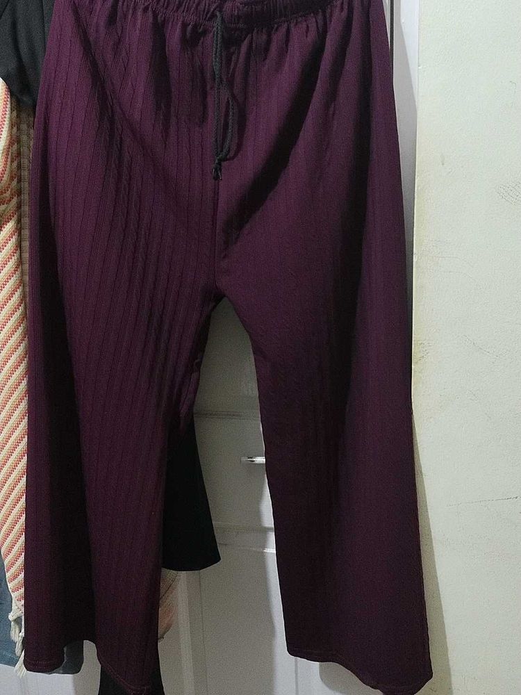 27.Comfortable Wine Colored Ribbed Pants