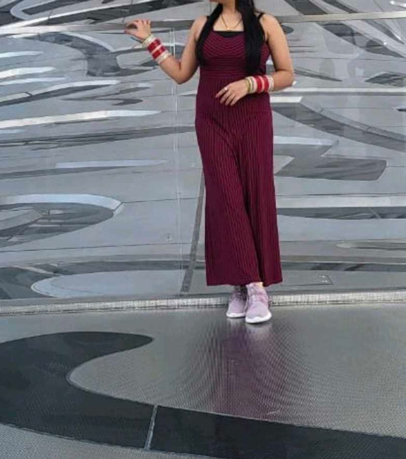 Maroon Striped Maxi Jumpsuit