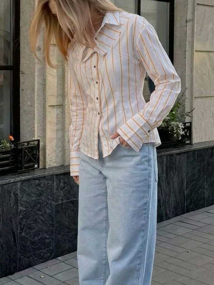 Korean Premium Chic Striped Collared Shirt