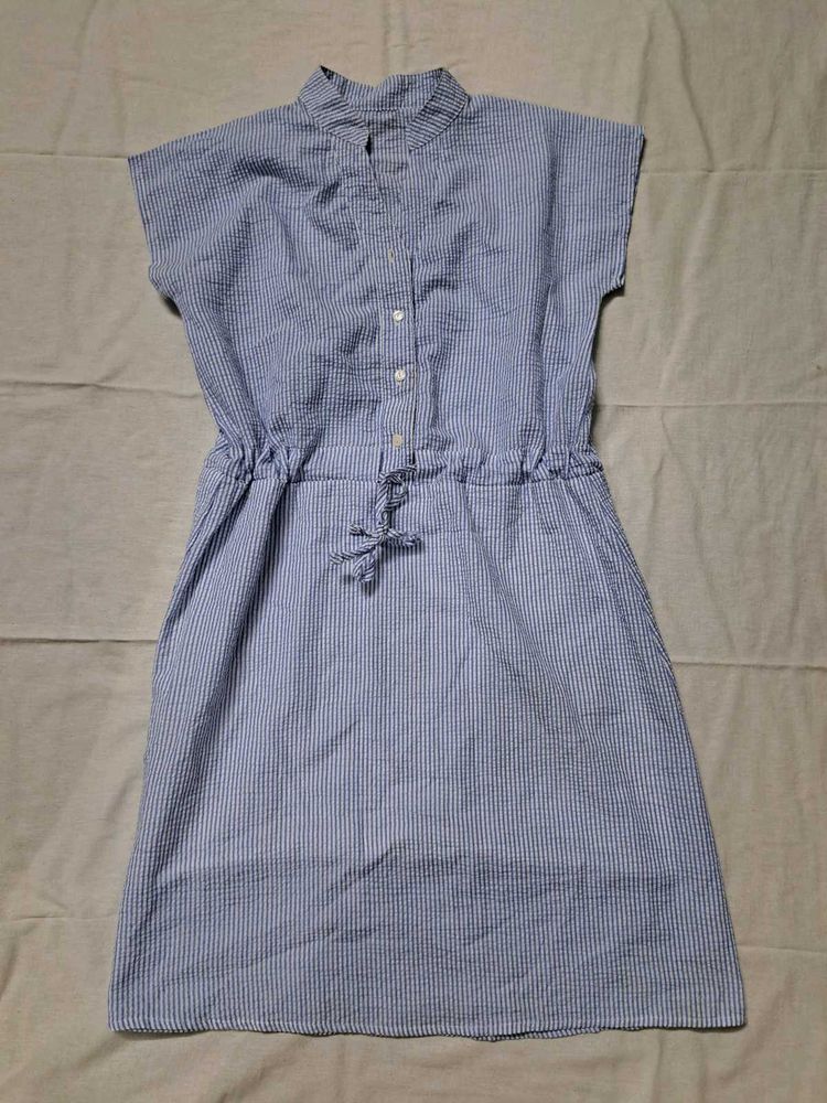 Blue &amp; White Striped Casual Dress