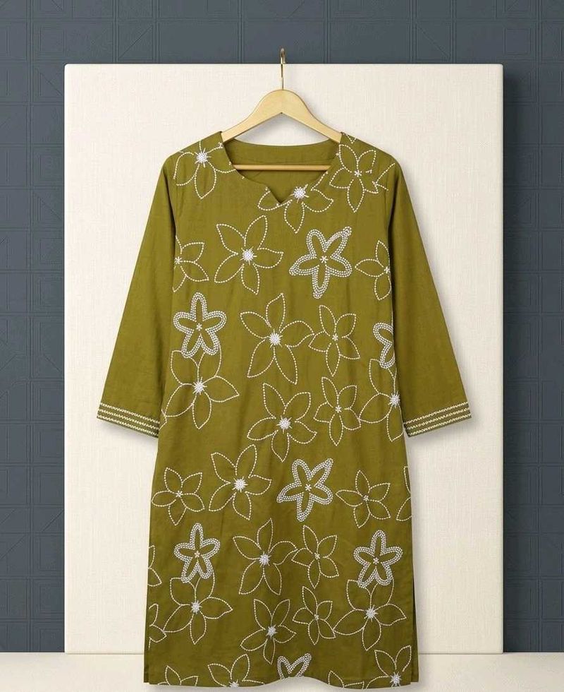Olive Green Embroidered Kurta