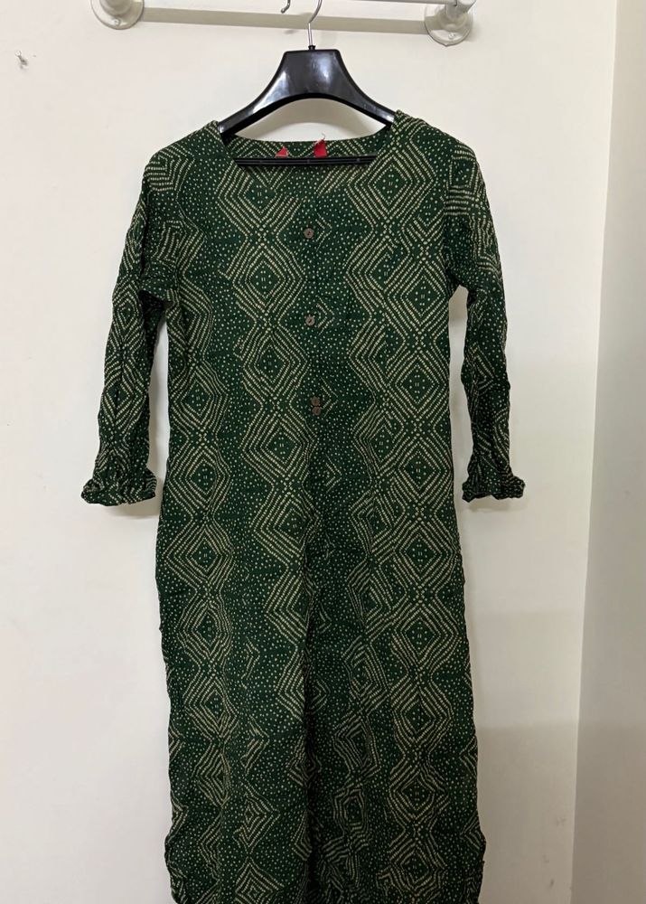 Dark Olive Green Geometric Kurti