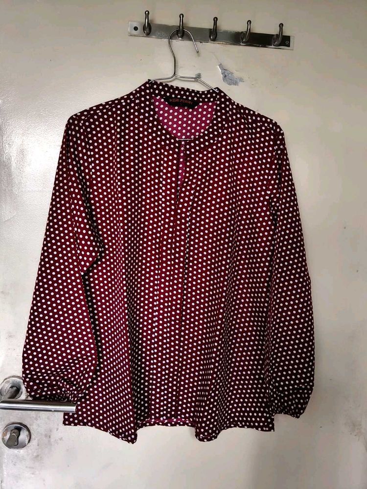 Chic Polka Dot (Maroon) Long Sleeve Top