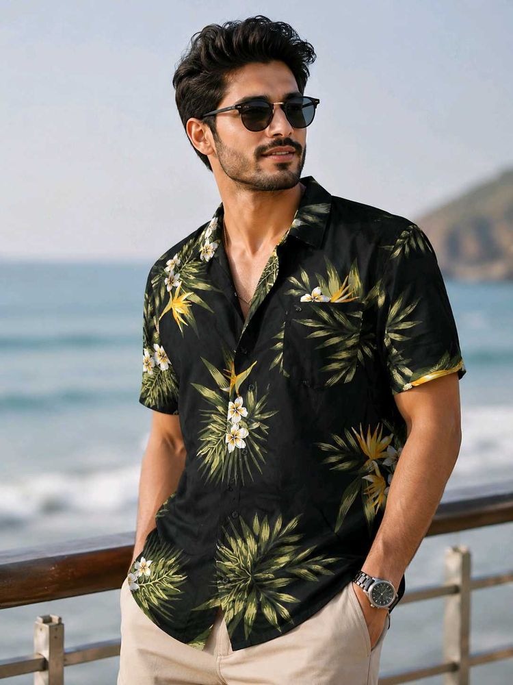 Tropical Floral Black Shirt👔
