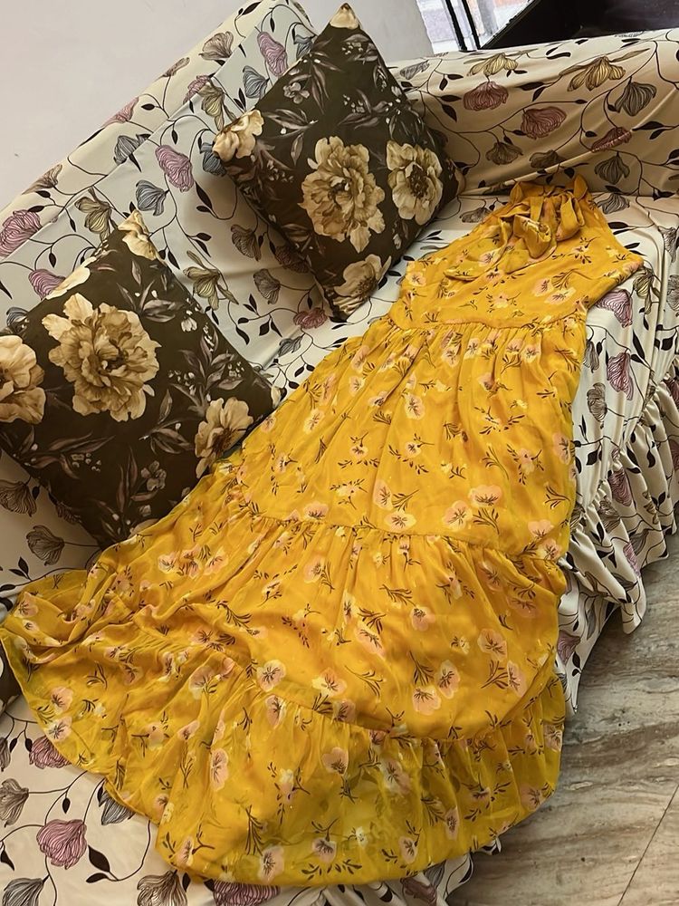 Yellow Floral Tiered Maxi Dress