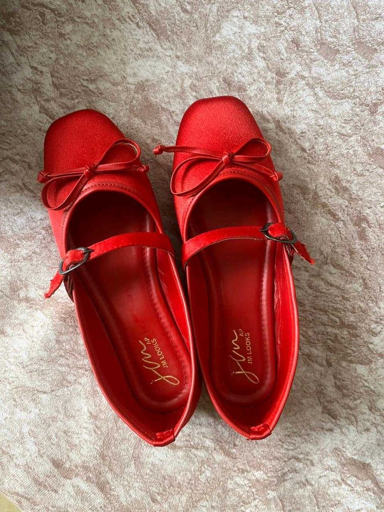 Red Bow Ballerina Flats