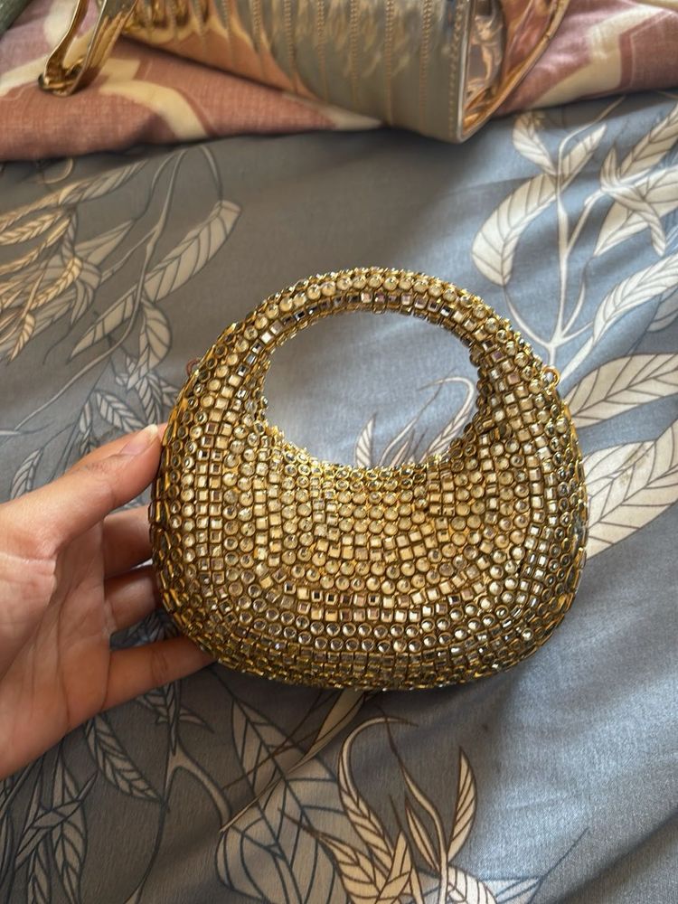 celebrity style mini golden purse