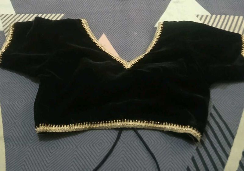 Black Velvet Blouse with Golden Trim