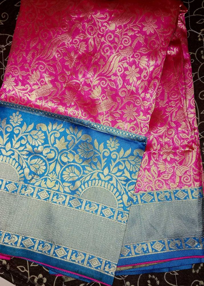 Beautiful Pink &amp; Blue Silk Saree