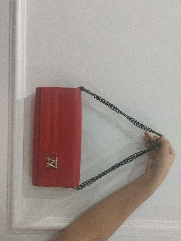 Red Chain Strap Clutch