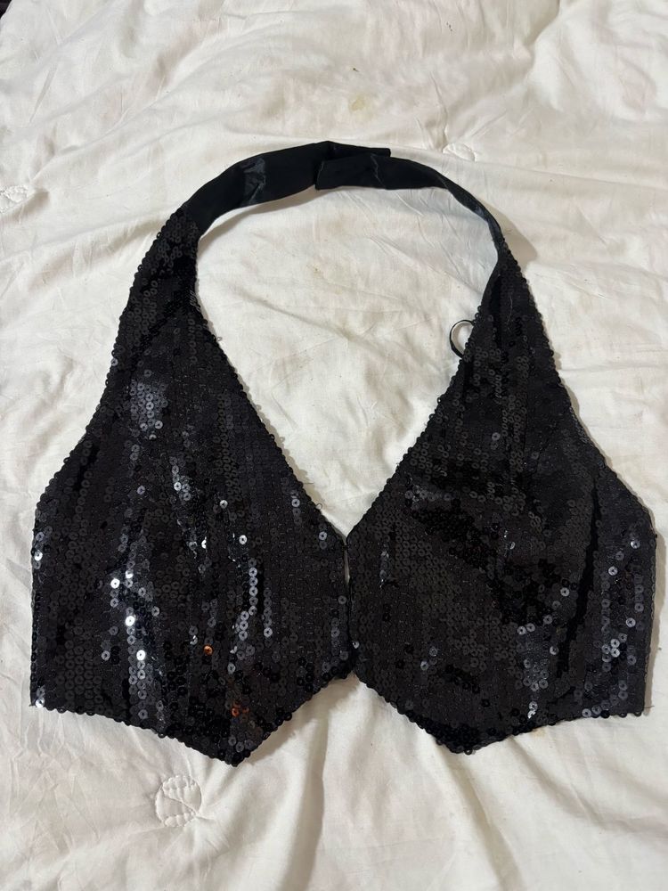Sparkly Black Halter xs top