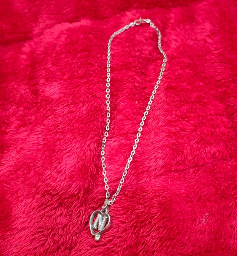 N Initial Silver Heart Chain