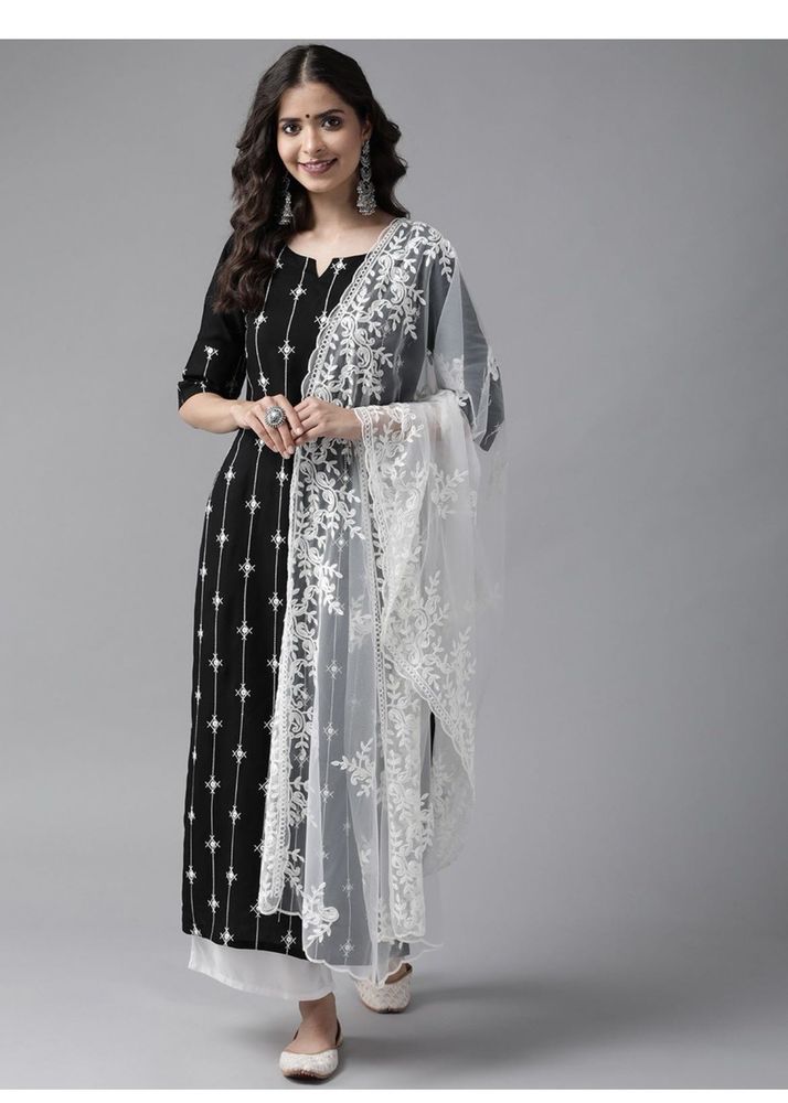 Elegant Black Embroidered Kurta Set with rich