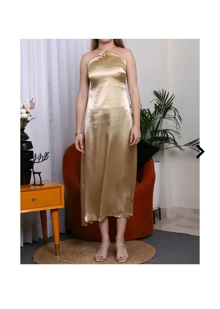 Satin Halter Neck Midi Dress
