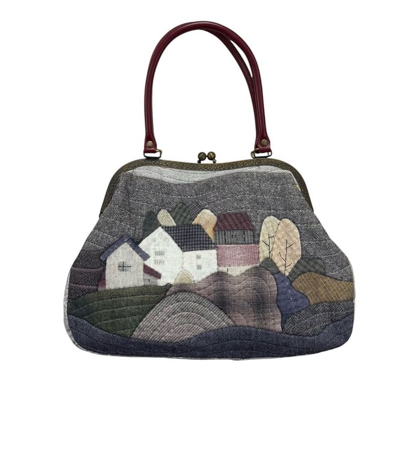 Rare Vintage Quilted Patchwork Landscape Handbag