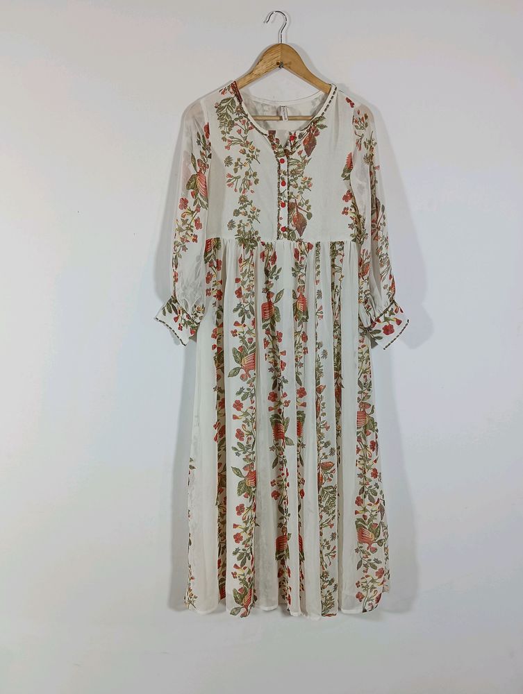 Cream Printed Casaul Dress (Women)