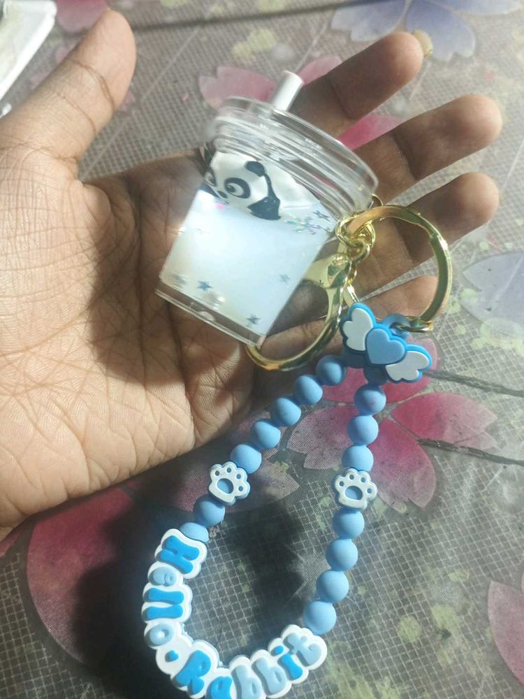 Cute Panda Bubble Tea Keychain with charm