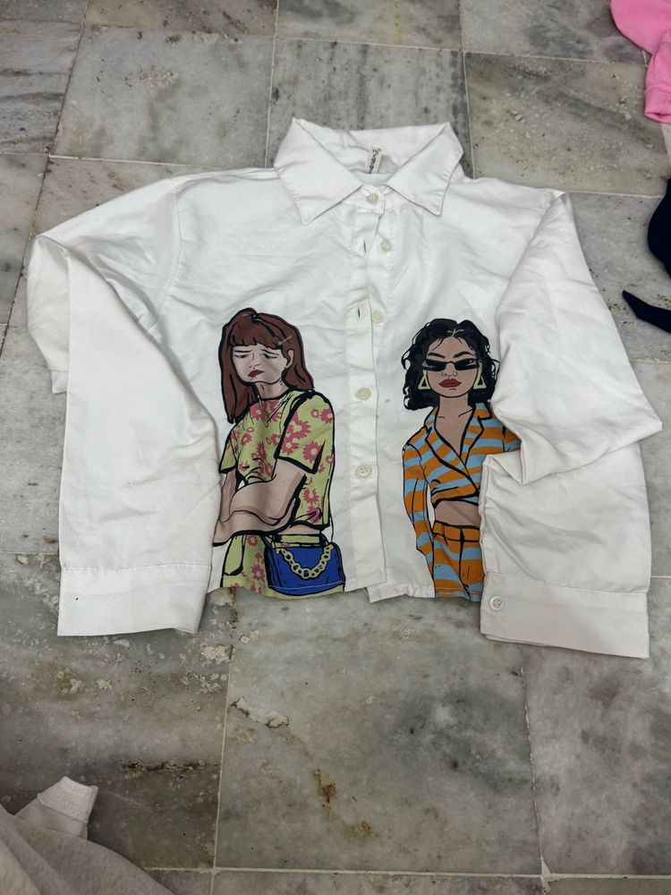 Graphic Print Button-Up Shirt