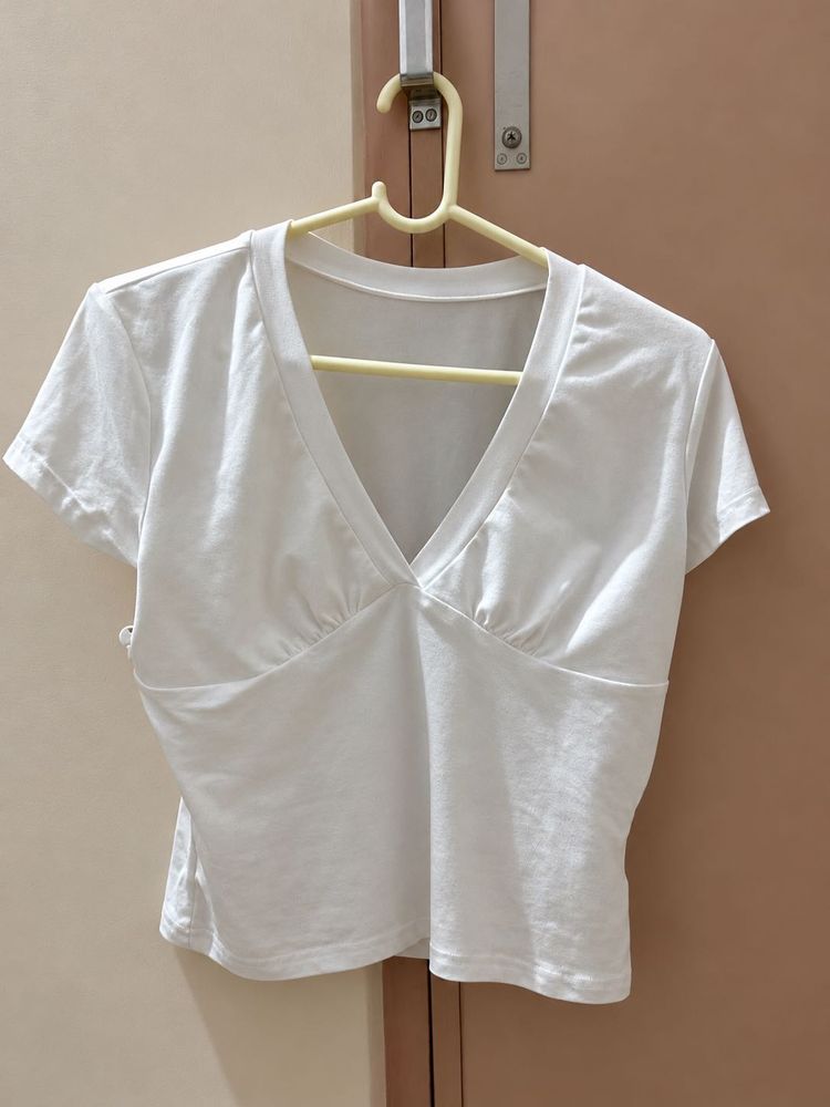 White V-Neck Crop Top