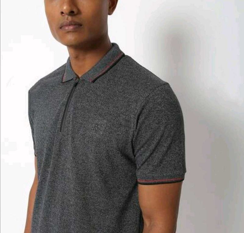 Teamspirit Men Polo Neck Zipper T shirt