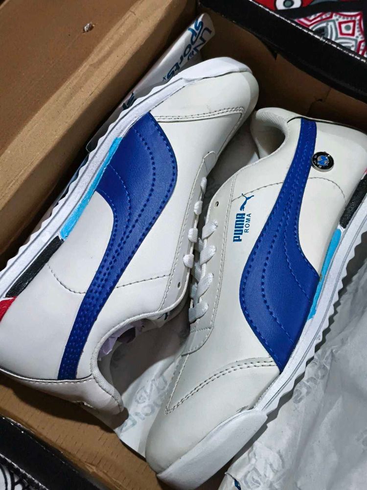 Puma Roma White &amp; Blue Sneakers