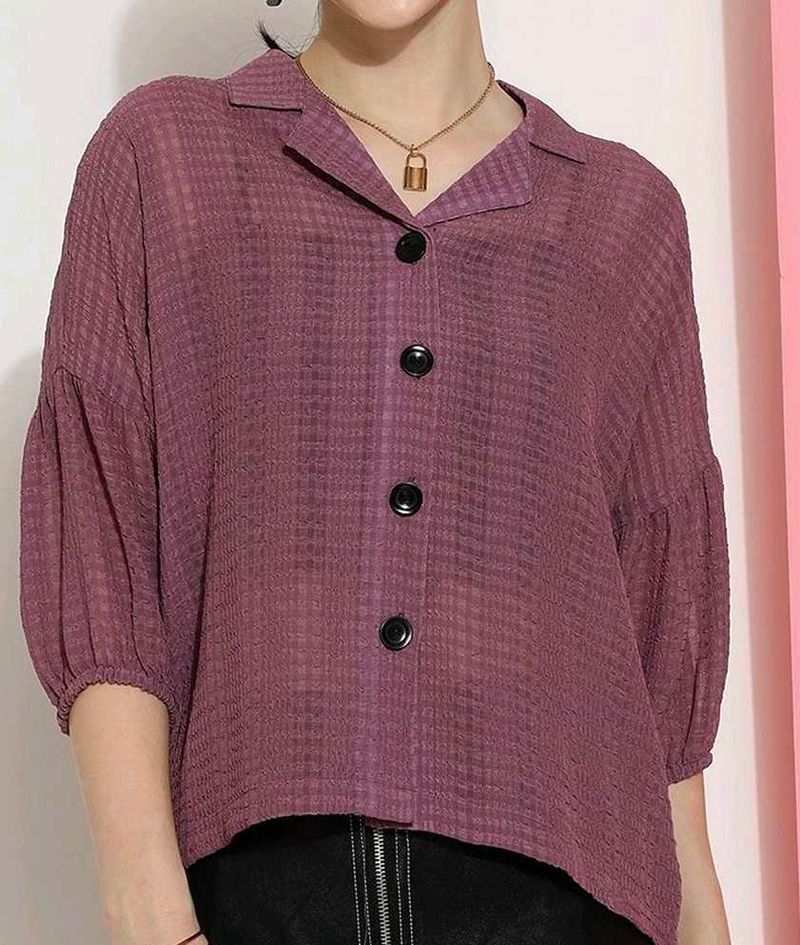 Chic Purple Textured Button-Up Top