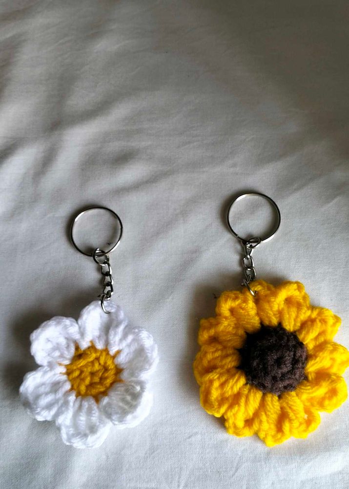 Handmade Crochet Sunflower and Daisy Keychains
