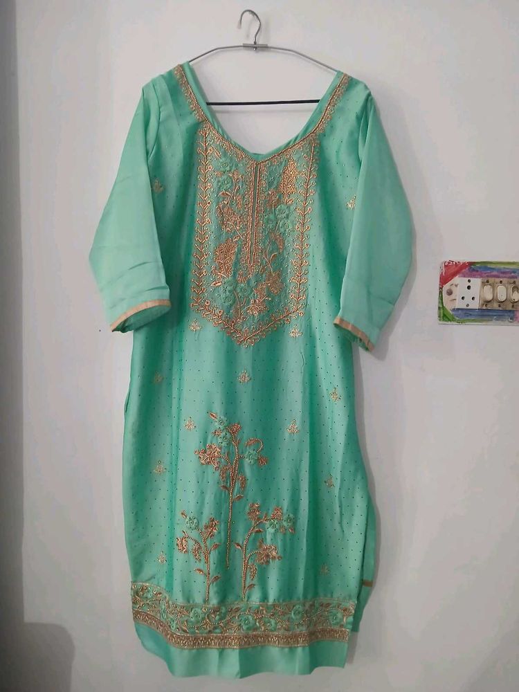 Embroidered Mint Green Kurta Set